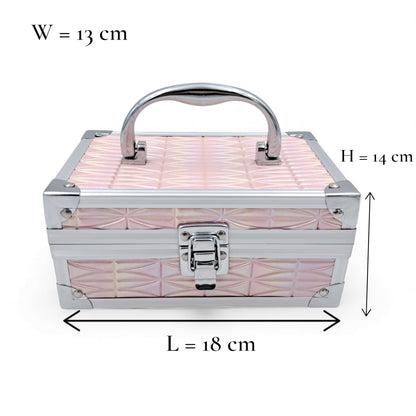 Premium Aluminum Jewelry Storage Box with Mirror & Removable Velvet Organizer – Compact Makeup & Accessories Case (H14cm x W13cm x L18cm) - Damoo