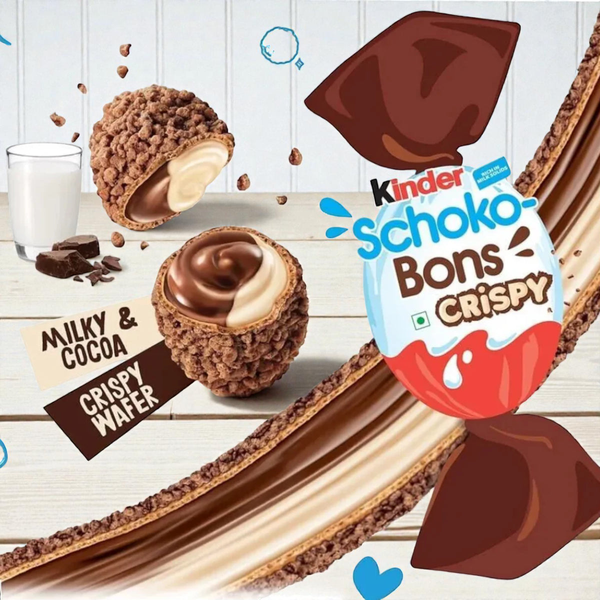 Kinder Schoko-Bons Crispy Chocolate – Creamy Milk Chocolate with Hazelnut Filling & Crispy Wafer Pieces - Damoo