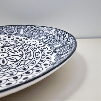 Ceramic Oval Bowl 20 cm – Blue Arabesque Pattern | Glazed Porcelain Serving Bowl for Snacks, Desserts, Nuts & Side Dishes | Microwave & Dishwasher Safe