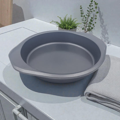 YZJ Round Nonstick Cake Pan with Silicone Handles – Carbon Steel Baking Pan, Grey (4H x 29L × 25.5W CM) - Damoo