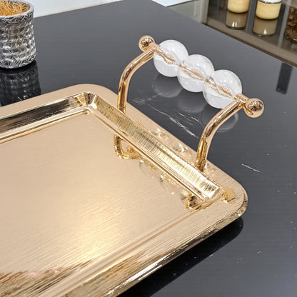 Luxury Rectangular Gold Serving Tray with Acrylic Handles – Elegant Stainless Steel Decorative & Functional Tray for Home, Hotel, or Events - Damoo