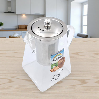 Karak Tea Glass Kettle with Stainless Steel Filter | Heat Resistant Borosilicate Pitcher with Detachable Fine Mesh Infuser | Stovetop Safe | Premium Glass Pot for Chai, Tea & Herbal Drinks