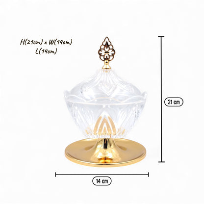 FURSAN Luxury Acrylic Date Bowl with Lid & Gold Stainless Steel Base – Elegant Candy & Dessert Serving Dish (21H x 14L × 14W CM) - Damoo