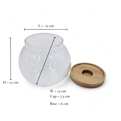 Elegant Round Glass Jar with Bamboo Lid – Minimalist Transparent Storage Bowl | Decorative Glass bowl for Home & Kitchen
