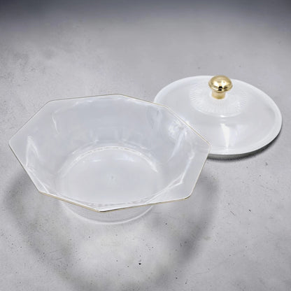 Multi-Purpose Acrylic Serving Bowl with Lid Gold Knob Decorative Table Bowl for Sweets Nuts & Snacks (H(13cm) x W(19.5cm) x L(22cm) x Base(18cm) x cap(18cm)) - Damoo