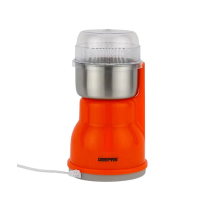 Geepas Electric Coffee Grinder – 300W Powerful Motor with Overheat Protection, Stainless Steel Blades & Bowl | Press-to-Grind Function, 150g Capacity for Coffee Beans, Spices, Nuts & More – GCG5440N – Orange - Damoo