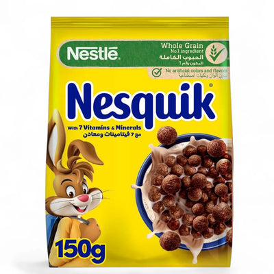 Nestlé Nesquik Chocolate Breakfast Cereal – 150g Bag | Whole Grain | 7 Vitamins & Minerals | No Artificial Colors - Damoo