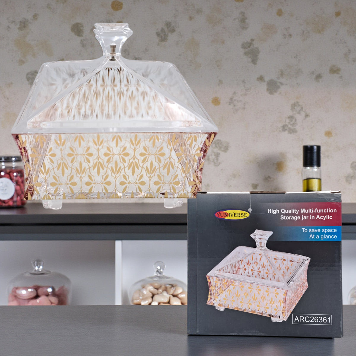 Wholesale Acrylic Transparent Candy Bowl with Lid – Decorative Candy & Snack Organizer for Table, Kitchen & Events (14H x 13L × 13W CM) - Damoo