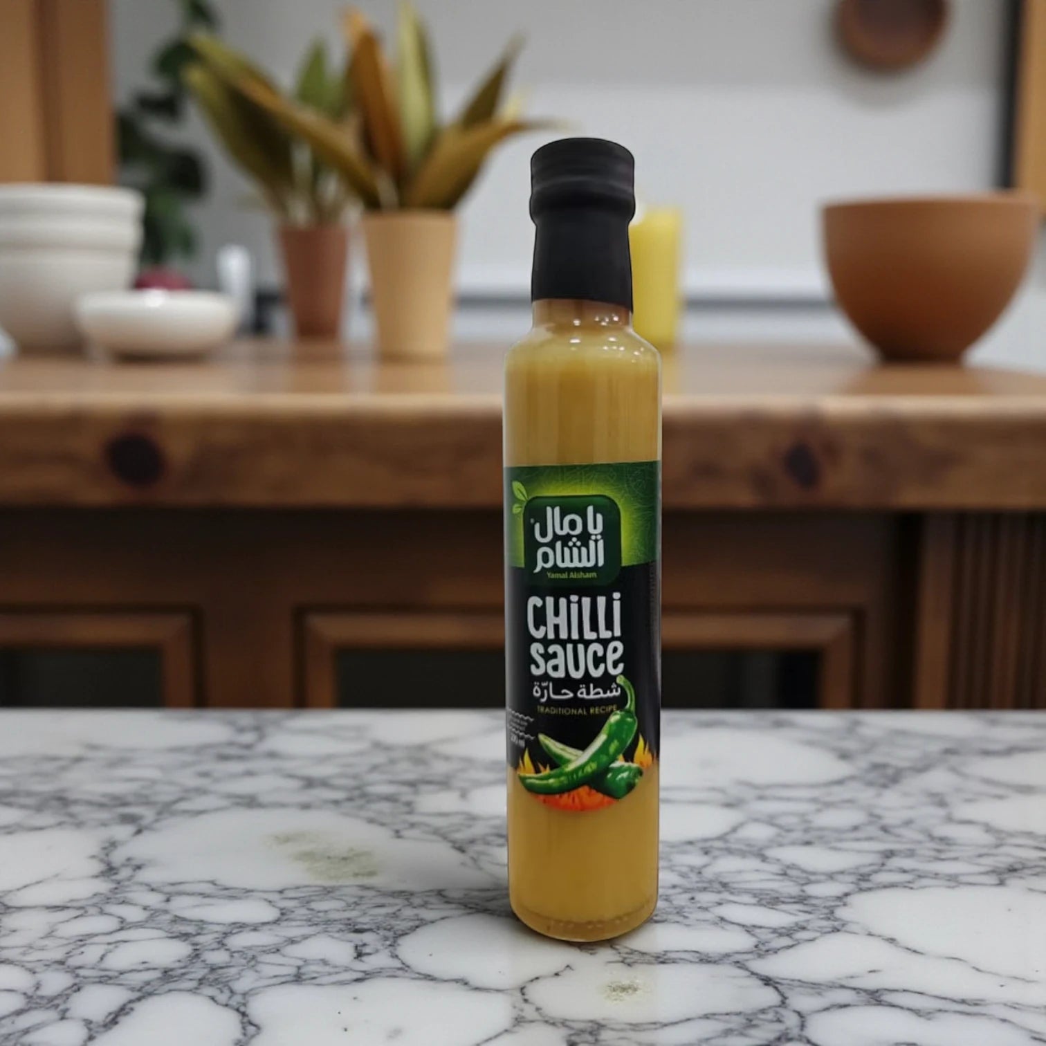 Yamal Alsham Green Chilli Sauce 270ml – Authentic Syrian Hot Sauce | No Sugar Added | Natural & Vegetarian | Glass Bottle - Damoo