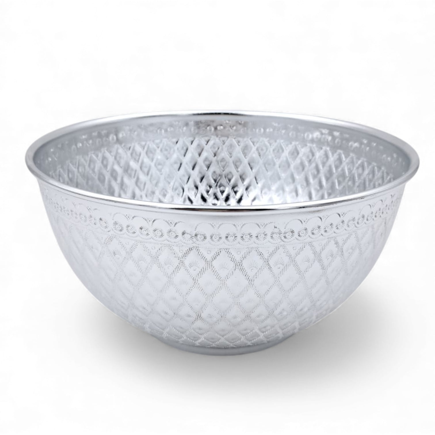 Luxury Engraved Serving Bowl 23cm – Silver & Gold | Premium Decorative Food Bowl for Rice, Salad, Curry & Fruits | Traditional Tableware for Home, Parties, Weddings & Gifting