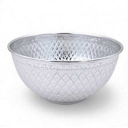 Luxury Engraved Serving Bowl 23cm – Silver & Gold | Premium Decorative Food Bowl for Rice, Salad, Curry & Fruits | Traditional Tableware for Home, Parties, Weddings & Gifting