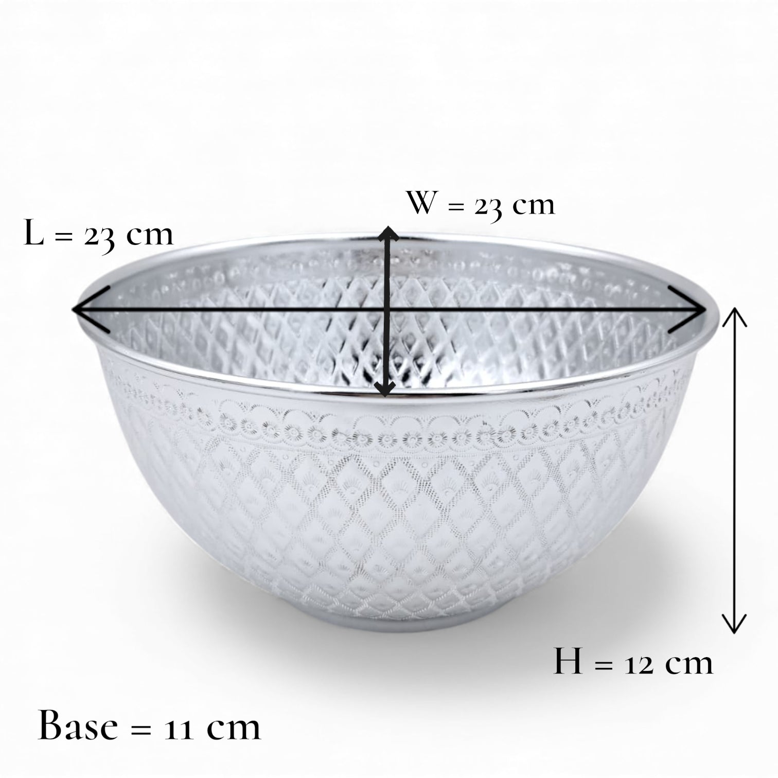 Luxury Engraved Serving Bowl 23cm – Silver & Gold | Premium Decorative Food Bowl for Rice, Salad, Curry & Fruits | Traditional Tableware for Home, Parties, Weddings & Gifting