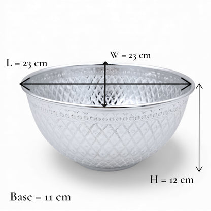 Luxury Engraved Serving Bowl 23cm – Silver & Gold | Premium Decorative Food Bowl for Rice, Salad, Curry & Fruits | Traditional Tableware for Home, Parties, Weddings & Gifting
