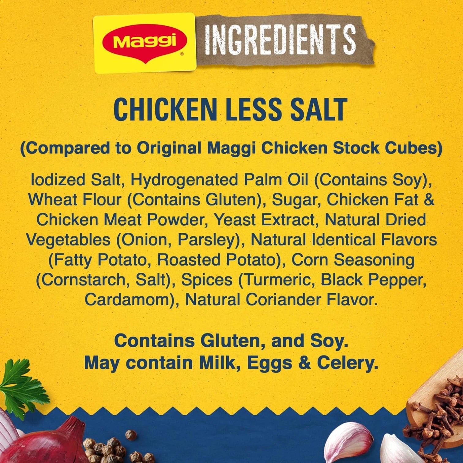 Maggi Chicken Low Salt Stock with Herbs Bouillon Cubes – 432g Box | 30% Less Salt, Natural Chicken Flavor with Herbs & Spices, No Preservatives or Artificial Flavors - Damoo