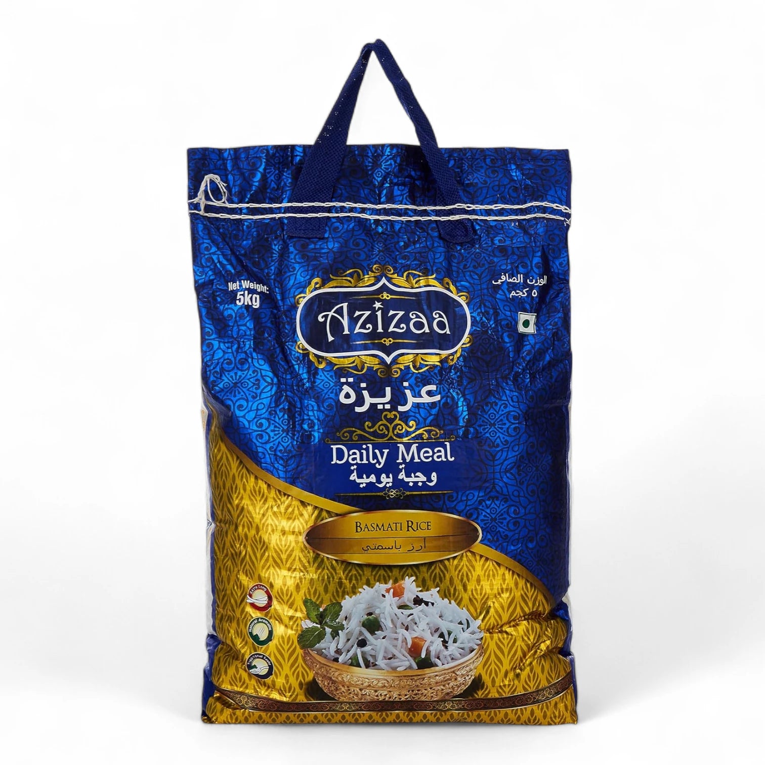 AZIZAA Daily Meal Basmati Rice – 5kg Bag | Premium Long-Grain Rice, 99% Fat-Free, Gluten-Free & Cholesterol-Free - Damoo