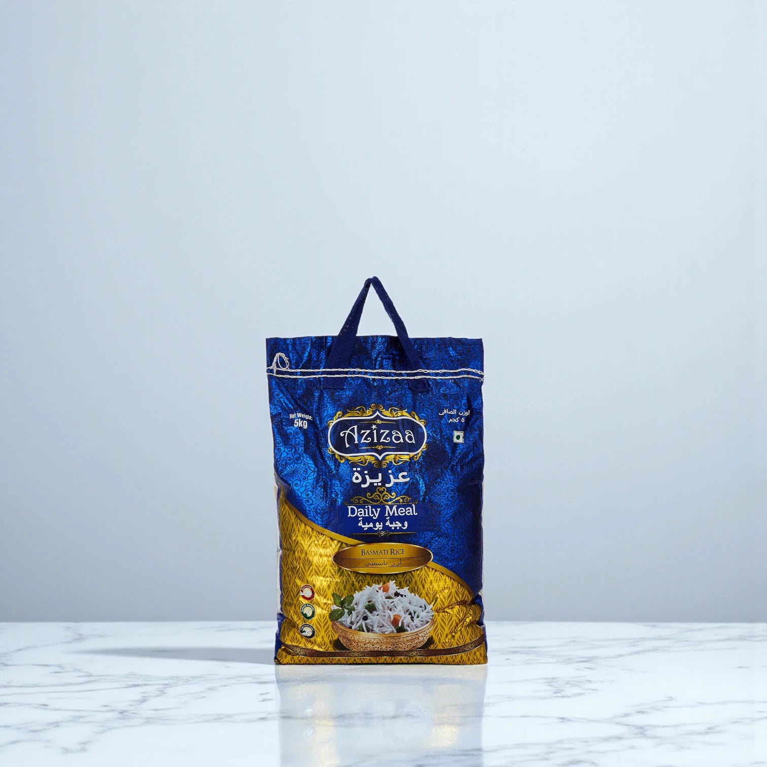 AZIZAA Daily Meal Basmati Rice – 5kg Bag | Premium Long-Grain Rice, 99% Fat-Free, Gluten-Free & Cholesterol-Free - Damoo
