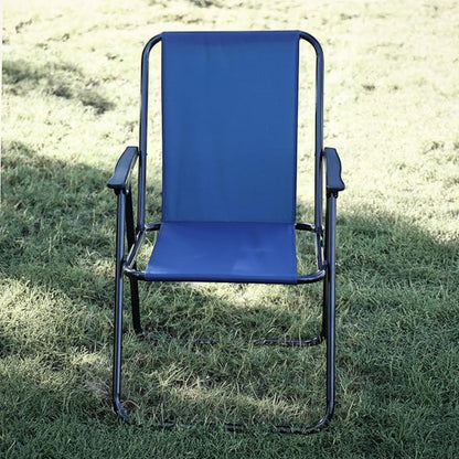 Striped Pattern Folding Beach Chair – Lightweight Portable Outdoor Sun Lounger with Armrests | Camping, Garden, Fishing & Picnic Deck Chair (Plain Blue)