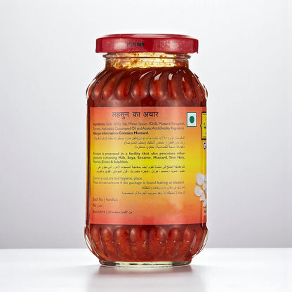 Mother's Recipe Garlic Pickle 300g – Traditional Indian Achar with 65% Garlic | No Artificial Colors or Preservatives | Halal, Vegetarian, Bold & Spicy Flavor | Glass Jar Pack - Damoo