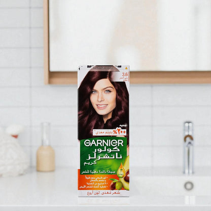 Garnier Color Naturals Crème Hair Color 3.6 Deep Red Brown | Permanent Nourishing Hair Dye with Olive, Avocado & Shea Oils | 100% Grey Coverage, Long-Lasting Color & Shine - Damoo