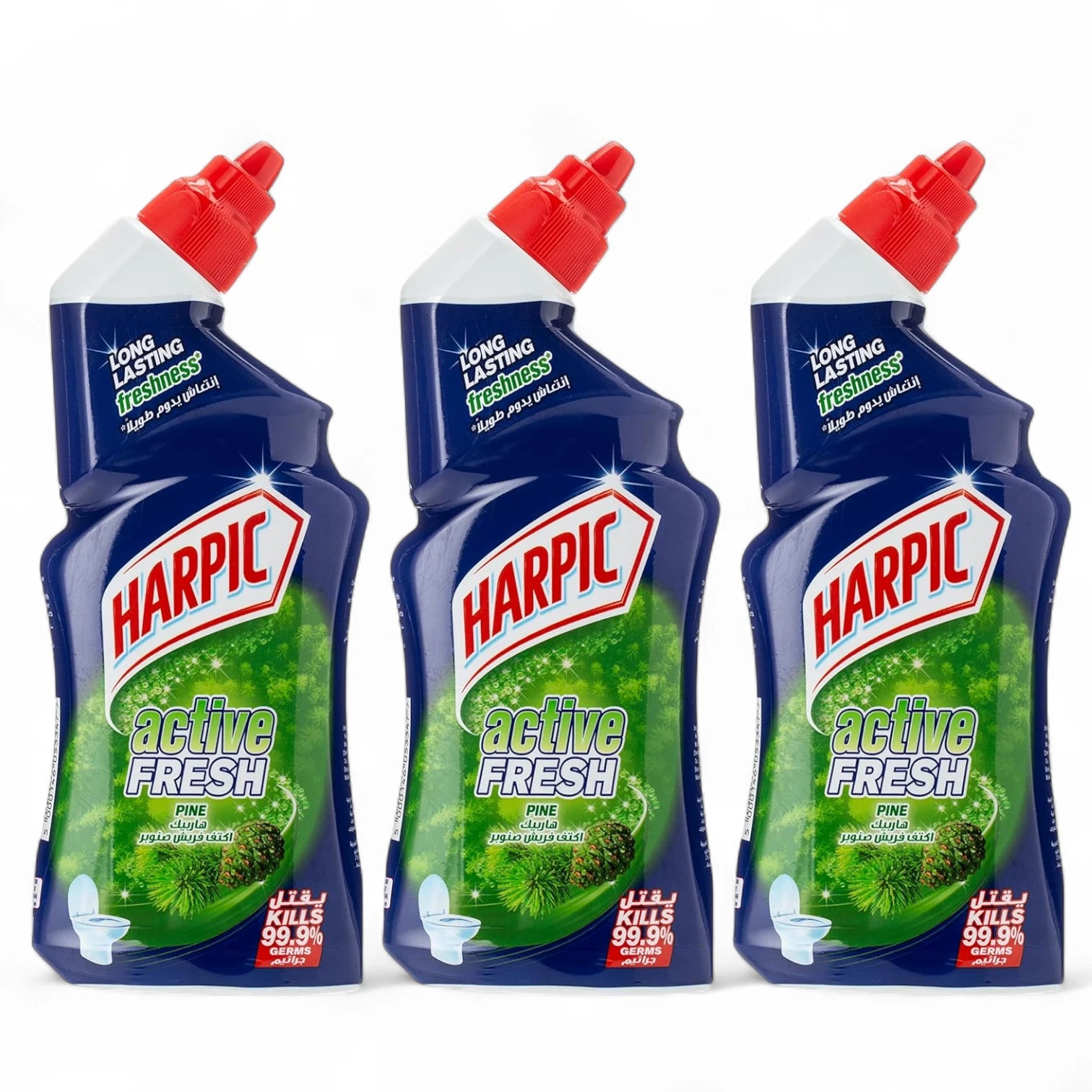 Harpic Toilet Cleaner Liquid Active Fresh Pine 750ml – Pack of 3 (2+1 Offer) | Kills 99.9% Germs | Long-Lasting Freshness