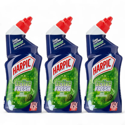 Harpic Toilet Cleaner Liquid Active Fresh Pine 750ml – Pack of 3 (2+1 Offer) | Kills 99.9% Germs | Long-Lasting Freshness