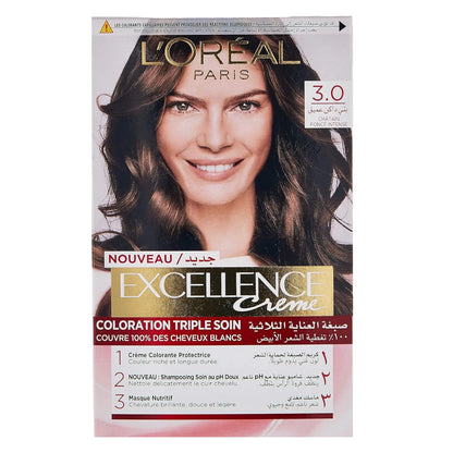 L’Oréal Paris Excellence Creme 3.0 Brown Black – Permanent Hair Color with Triple Care Formula | 100% Grey Coverage, Nourishing Cream, Scalp-Friendly Hair Dye - Damoo