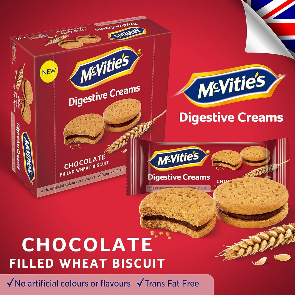 McVitie's Digestive Creams Chocolate Biscuits Value Pack 12 x 40g, Cream Filled Wheat Biscuits, No Artificial Colors or Flavors, Trans Fat Free Snack - Damoo