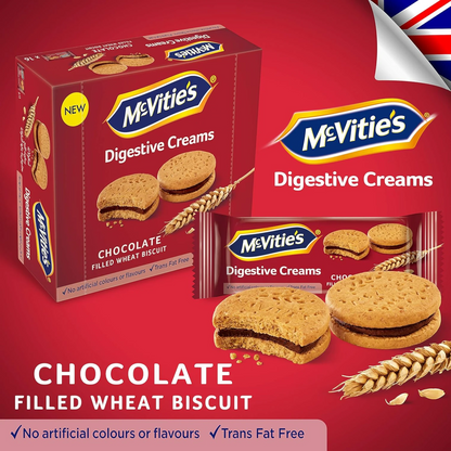 McVitie's Digestive Creams Chocolate Biscuits Value Pack 12 x 40g, Cream Filled Wheat Biscuits, No Artificial Colors or Flavors, Trans Fat Free Snack - Damoo