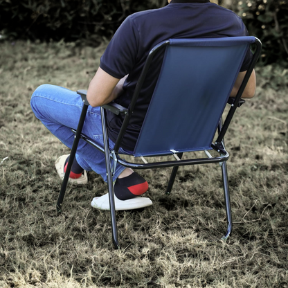 Striped Pattern Folding Beach Chair – Lightweight Portable Outdoor Sun Lounger with Armrests | Camping, Garden, Fishing & Picnic Deck Chair (Plain Blue)