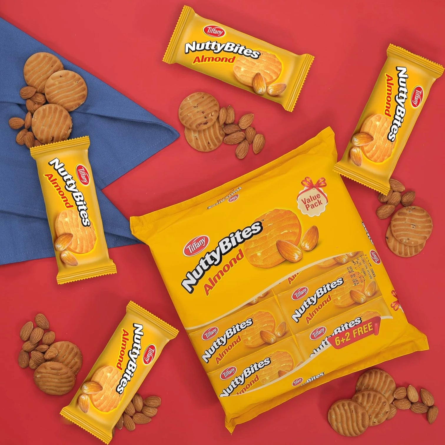 Tiffany Nutty Bites Almond – 8 x 72g | Crunchy Almond Cookies with Rich Nutty Flavor – Perfect for Tea Time or Snacking - Damoo