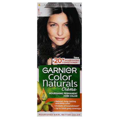 Garnier Color Naturals Crème Hair Color – Shade 1 Black | Nourishing Permanent Hair Dye with 3 Oils – 100% Grey Coverage  Intense Black Color with Deep Nourishment – For Silky, Shiny, & Healthy Hair - Damoo