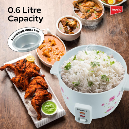 Impex RC 2805 Electric Rice Cooker 0.6L | 350W Compact Automatic Rice Cooker with Aluminum Inner Pot & Steamer Function | Easy Cooking & Keep Warm Feature