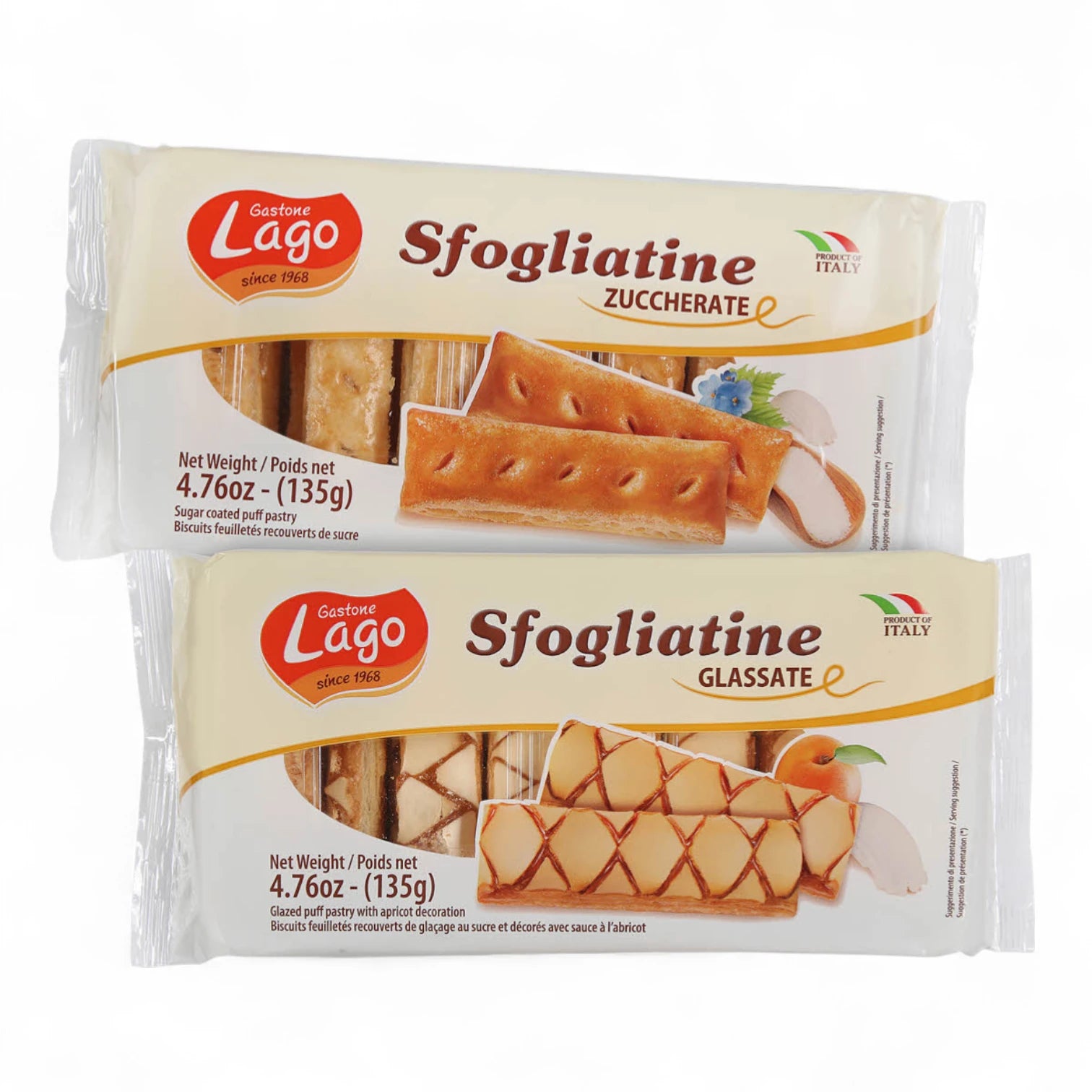 Gastone Lago Sfogliatine Lady Fingers – 2 x 135g Pack 🇮🇹 | Italian Sugar-Coated & Glazed Puff Pastry Biscuits - Damoo