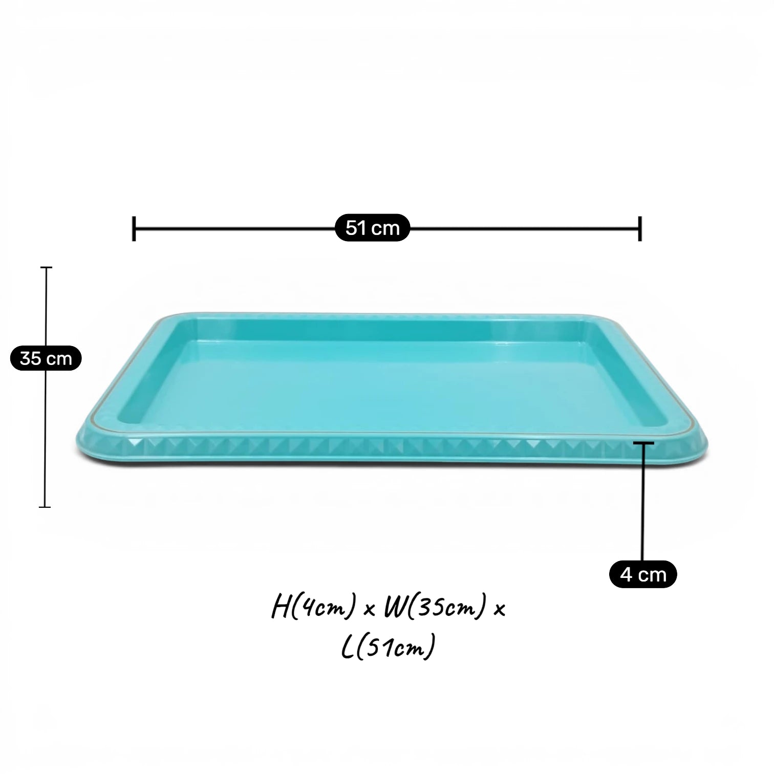 Large Rectangular Serving Tray with Geometric Border Design – Multipurpose Food, Tea & Coffee Serving Tray (4H x 51L x 35W CM) - Damoo