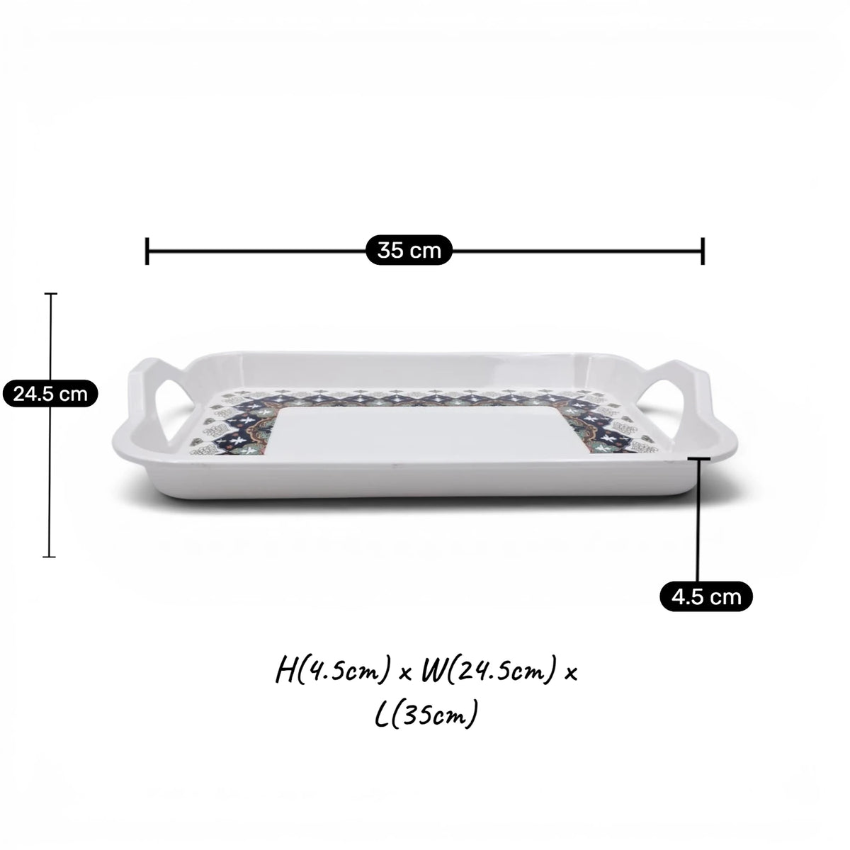 Rectangular Serving Tray with Handles & Decorative Border Design – Multipurpose Tea, Coffee & Food Serving Tray - Damoo