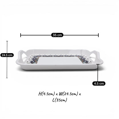 Rectangular Serving Tray with Handles & Decorative Border Design – Multipurpose Tea, Coffee & Food Serving Tray - Damoo