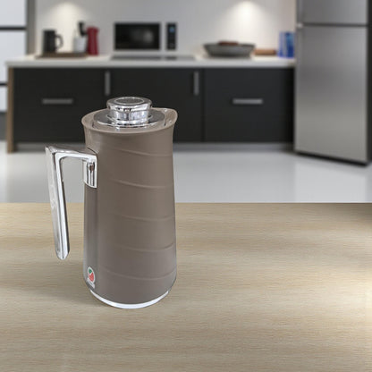 GERMAX  Thermos 1L – Light Brown with Silver Handle | Premium Vacuum Flask for Coffee & Tea – Elegant Design & Long-Lasting Heat Retention - Damoo