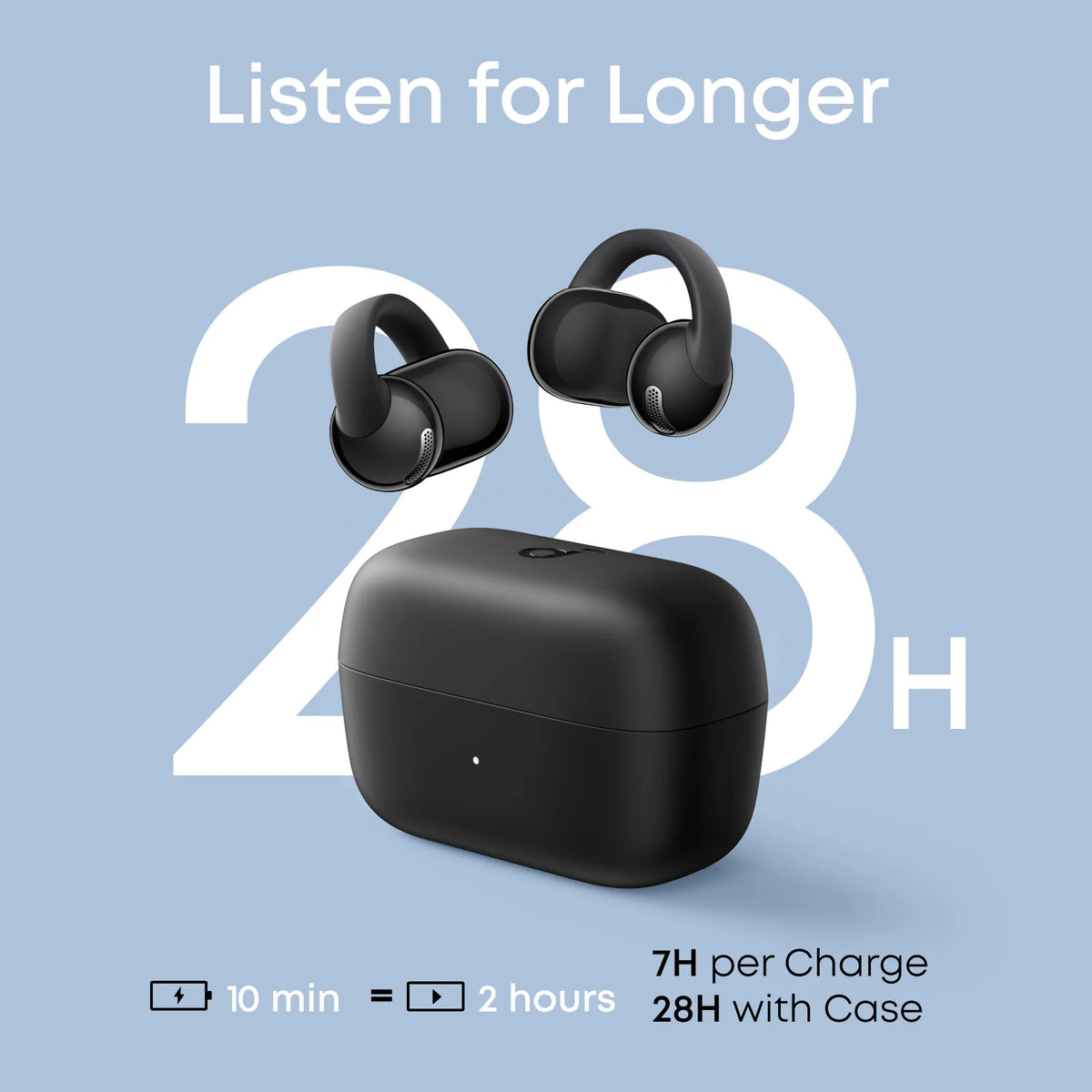 soundcore من ANKER C50i سماعات أذن لاسلكية بتصميم مشبك مفتوح – أسود | مشغلات ديناميكية 12 مم | بطارية 7 ساعات لكل شحنة | IP55 | مكالمات واضحة بالذكاء الاصطناعي