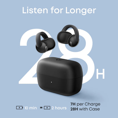 soundcore من ANKER C50i سماعات أذن لاسلكية بتصميم مشبك مفتوح – أسود | مشغلات ديناميكية 12 مم | بطارية 7 ساعات لكل شحنة | IP55 | مكالمات واضحة بالذكاء الاصطناعي