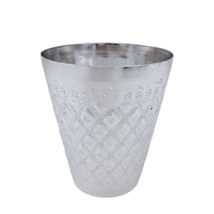 Silver Embossed Aluminum Drinking Cup – Traditional Majlis Water/Tea Glass – Lightweight & Durable Camping Tumbler (H 10.5cm × L 9cm × W 9cm × Base 5.5cm) - Damoo