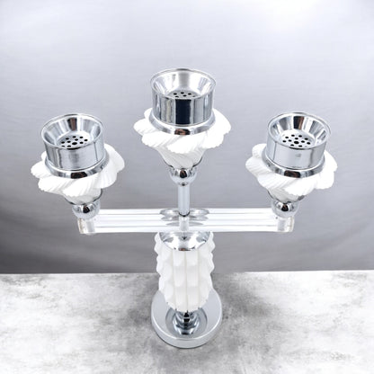 Luxury 3-Head Bakhoor Burner Stand – Modern Silver & White Incense Holder for Home & Majlis (H38 x L31 x W9.5 x Cap 4.5 CM) - Damoo