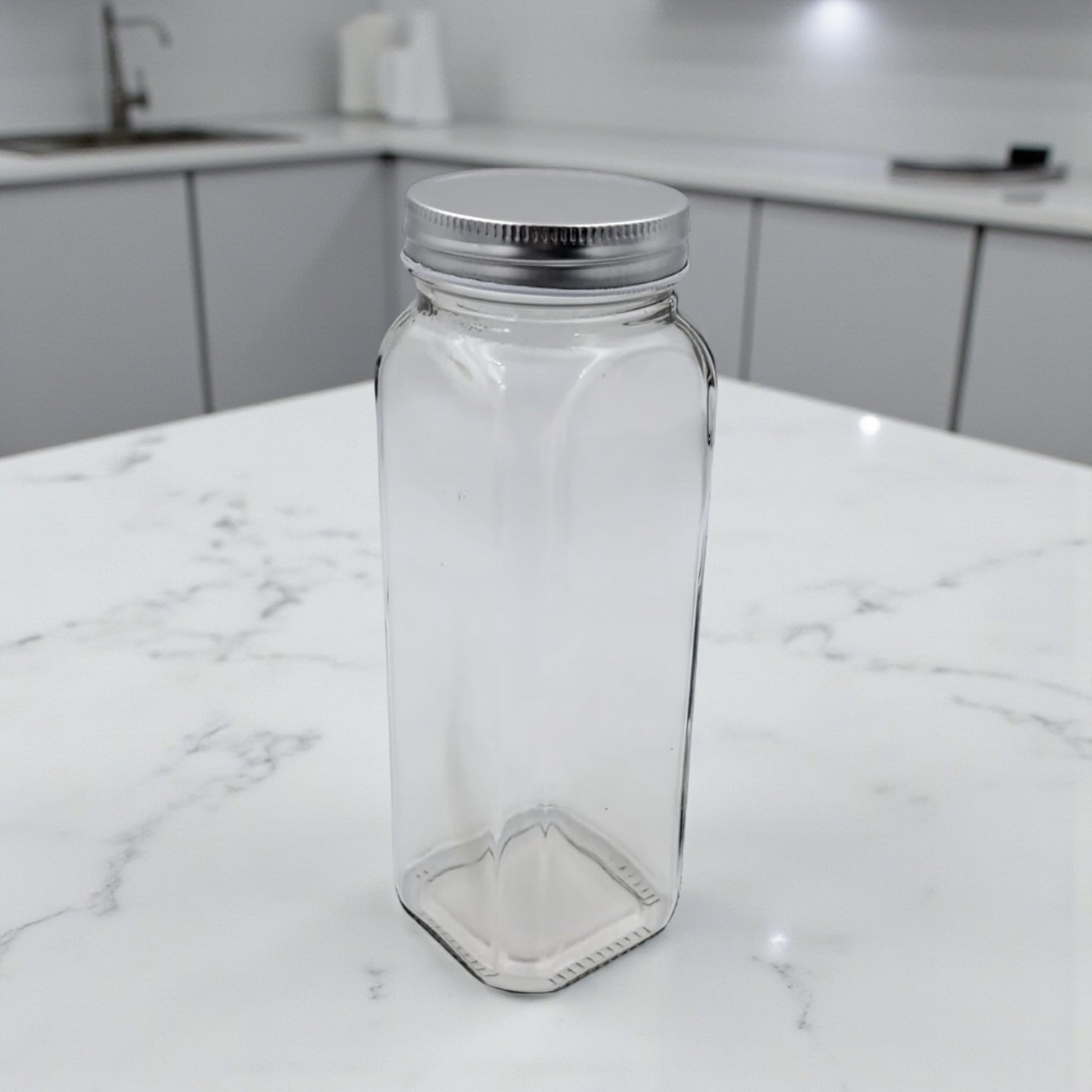 Lord & Lady Clear Glass Spice Jar with Stainless Steel Lid | Airtight Square Seasoning Container for Kitchen Storage | Modern Spice Organizer H(21.5cm) x W(7cm)