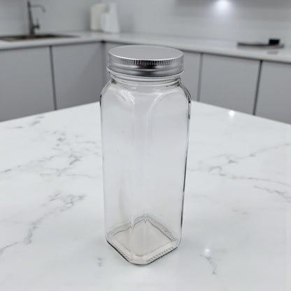 Lord & Lady Clear Glass Spice Jar with Stainless Steel Lid | Airtight Square Seasoning Container for Kitchen Storage | Modern Spice Organizer H(21.5cm) x W(7cm)