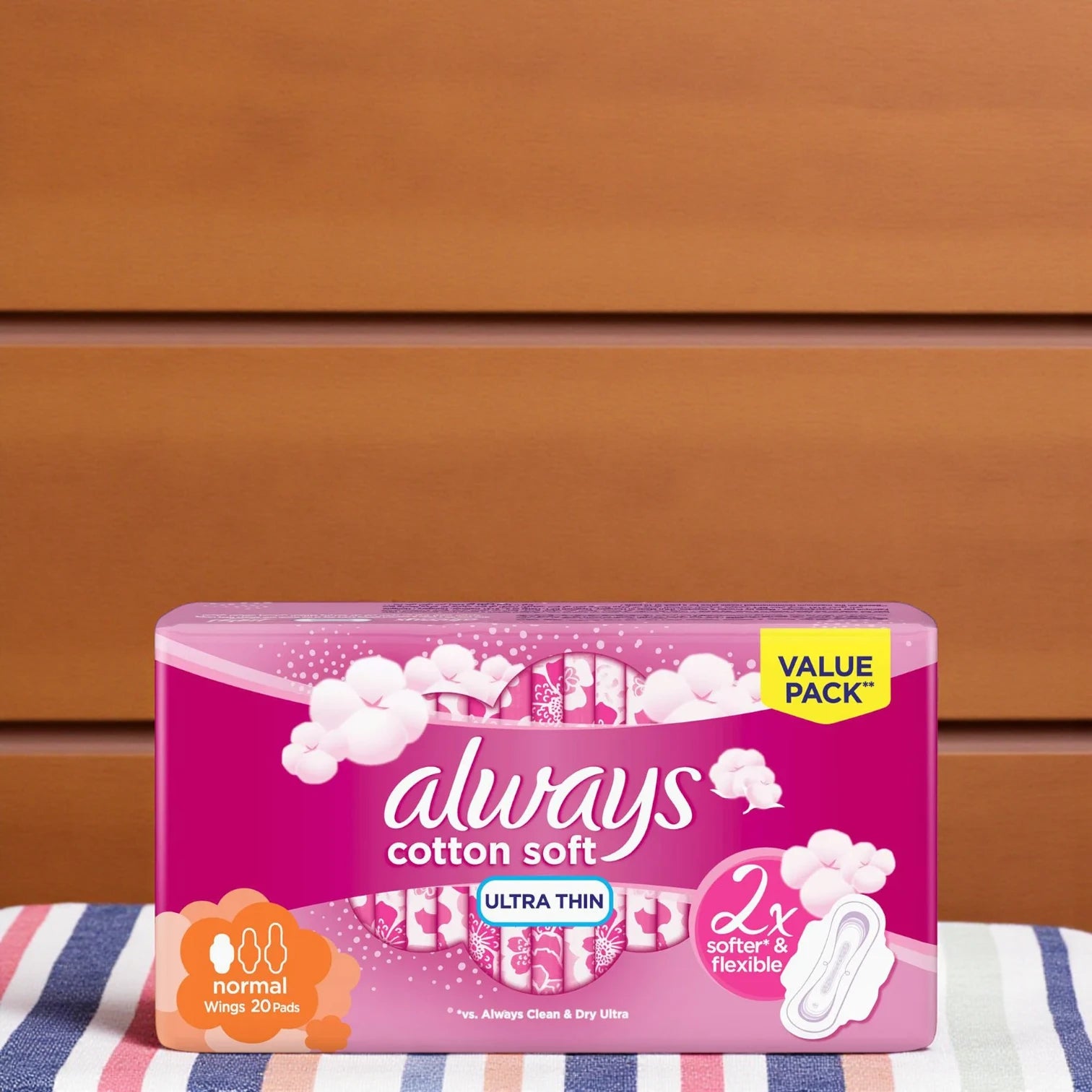Always Cotton Soft Ultra Thin Sanitary Pads with Wings – Normal Flow, 20 Count | Hypoallergenic, Anti-Leak, Super Soft Protection - Damoo