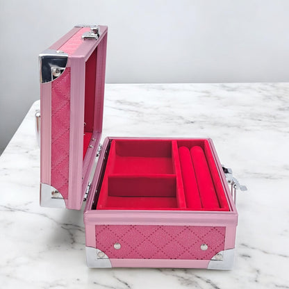 Premium Aluminum Jewelry Storage Box with Mirror & Removable Velvet Organizer – Compact Makeup & Accessories Case (H14cm x W13cm x L18cm) - Damoo