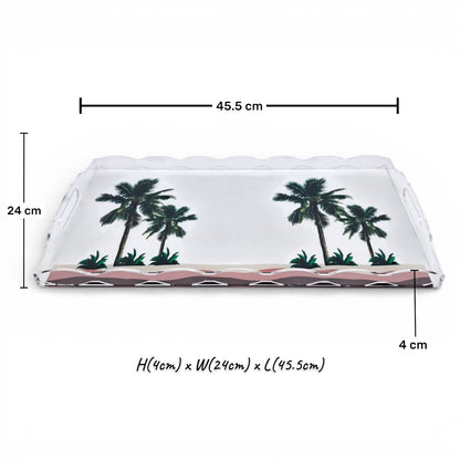 Damoo Palm Acrylic Serving Tray with Handles – Tropical Palm Design Decorative Multipurpose Tray for Serving, Dining & Home Décor (4H x 45.5L × 24W CM) - Damoo