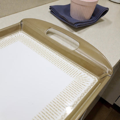Luxury Rectangular Serving Tray with Handles – White & Gold Decorative Plastic Tray for Tea, Coffee & Table Serving (Available in 2 Sizes) - Damoo