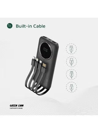 باور بانك GREEN LION POWER PULSE بسعة 10000mAh وشحن PD سريع 22.5W وشاشة رقمية وكابل شحن مدمج للاستخدام اليومي