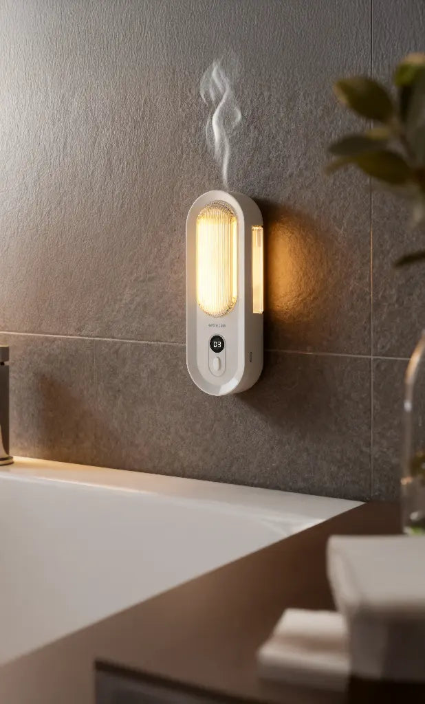 موزع العطور المثبت على الحائط GREEN LION AROMA LITE – سعة 55ML، ضبط الرذاذ بـ5 مستويات، إضاءة LED وشاشة رقمية، أبيض بمقبض أخضر