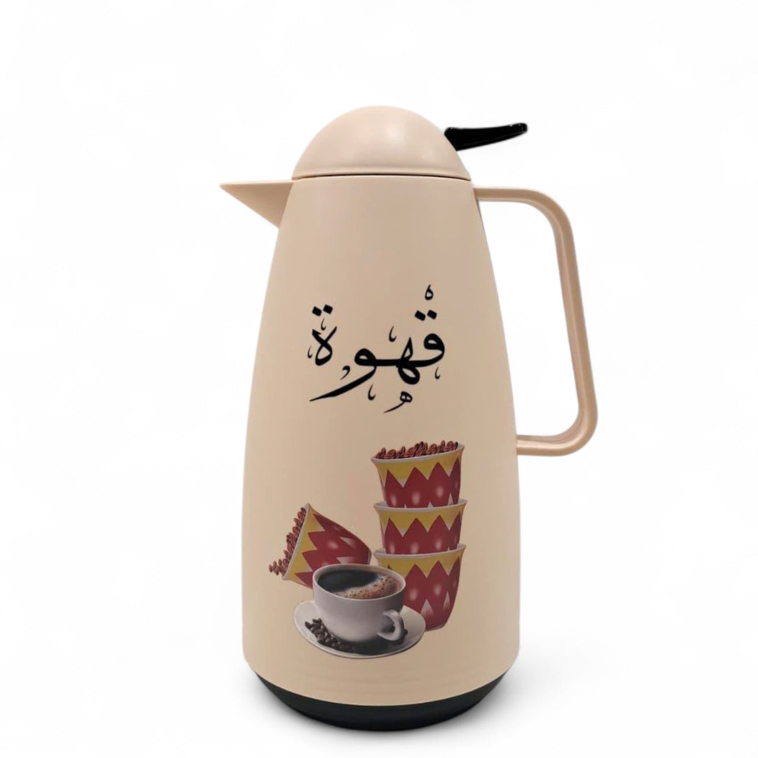 Crystal House Beige Thermos Flask – Arabic Coffee Design | Double-Wall Insulated Dallah Style Flask for Hot & Cold Drinks - Damoo